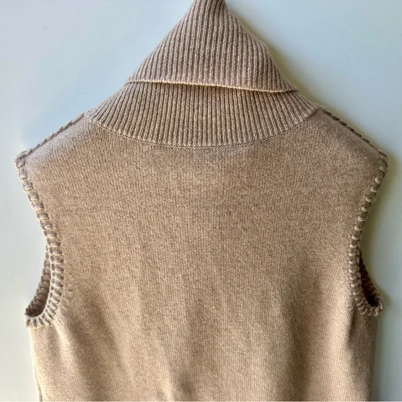 Theory 100% Cashmere Tan Cowl Turtleneck Vest Sweater Sleeveless Top, S - Picture 10 of 16